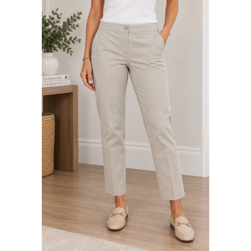 Talbots Trousers Women 16 Khaki Good Curvy Fit Cotton Blend Tapered Pants‎
